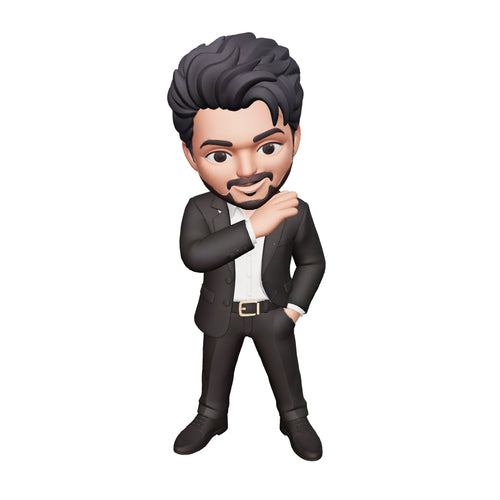 Interactive 3D model of the CM Vijay black suit figurine – drag to rotate